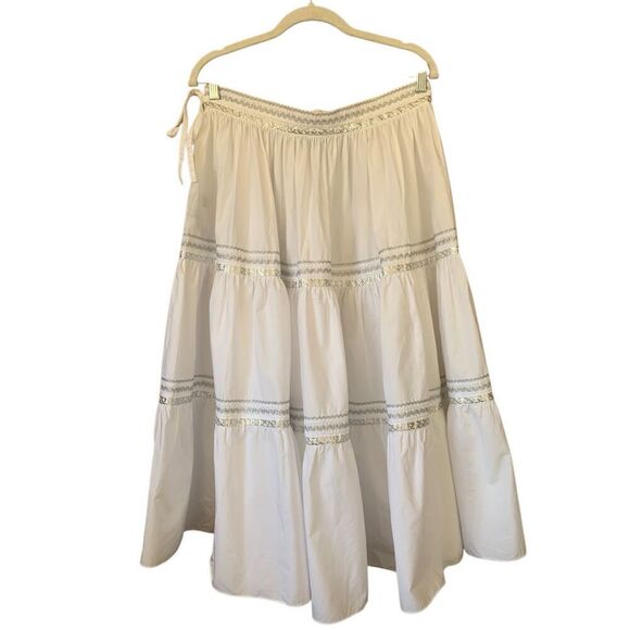 Ralph Lauren Black Label Cotton Tiered Midi Skirt White Size 8 - Picture 5 of 12